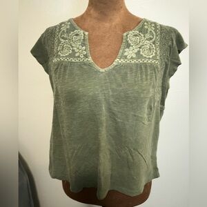 Lucky Brand Olive Embroidered Blouse